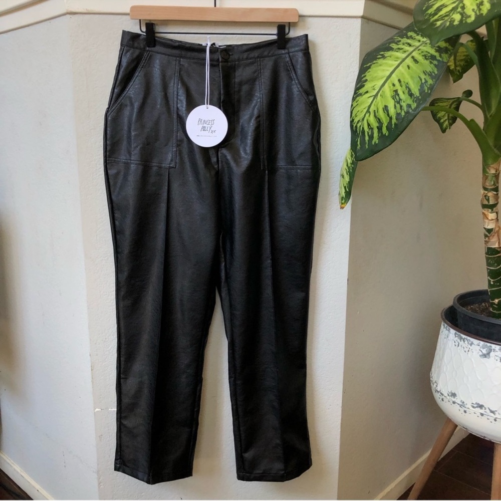 Princess Polly Faux Leather Pants Black Encore High Waisted Straight Leg size 10